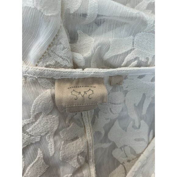 Vanessa Virginia M Cream Sleeveless Semi Sheer Lace Tunic Top Assymetrical Hem - Picture 5 of 7